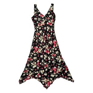 Y2K 90s Black Floral Asymmetrical Dress